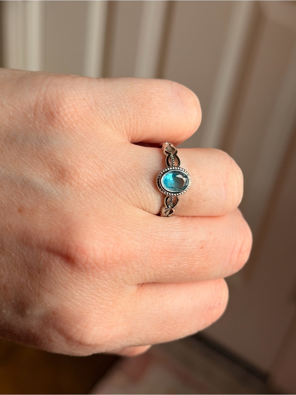 Silver Plated Topaz Gemstone Oval Ring - adjustable size